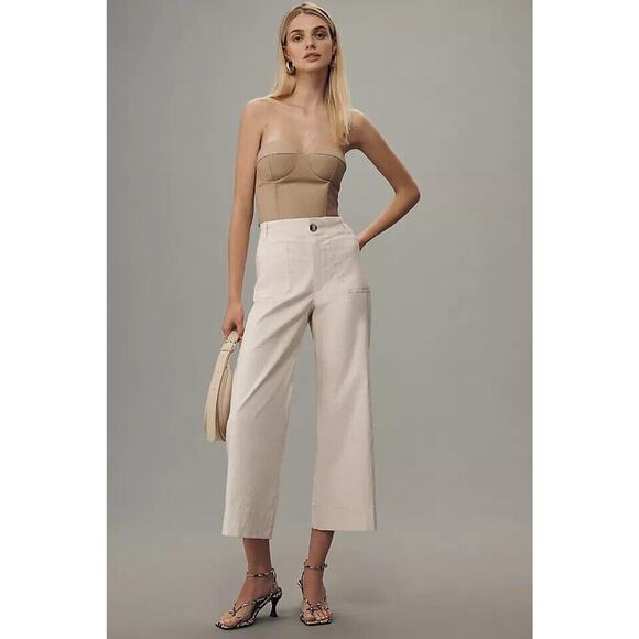NWT Anthropologie Maeve The Colette Cropped Wide-Leg Pants Sz 33 Pearl #7B405 - Picture 1 of 12